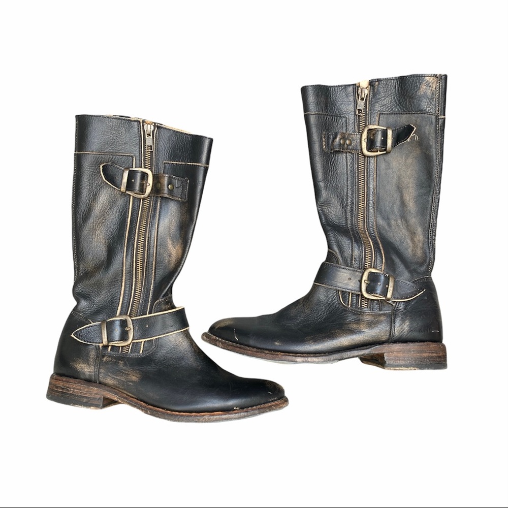 BED STU Gogo Lug Double Zip Strap Harness Boots.